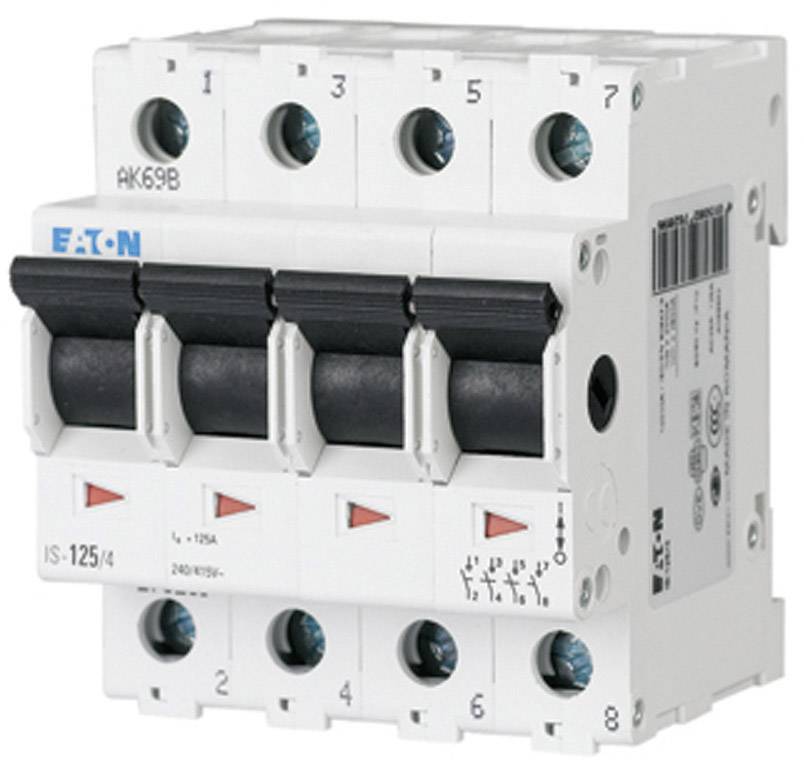 En fyrpolig effektbrytare från Eaton, modell IS-125/4, med märkström 125A. Lämplig för industriella elektriska tillämpningar.