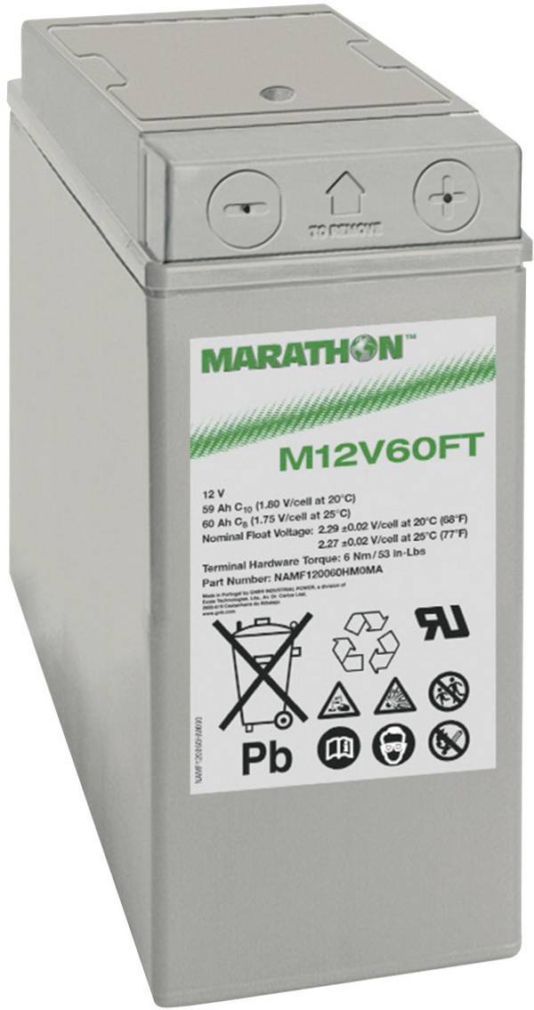 GNB Marathon EXIM12V60FT Blybatteri 12 V 59 Ah Bly AGM (B x H x D) 107 x 263 x 280 mm M6-skruvanslutning Underhållsfri