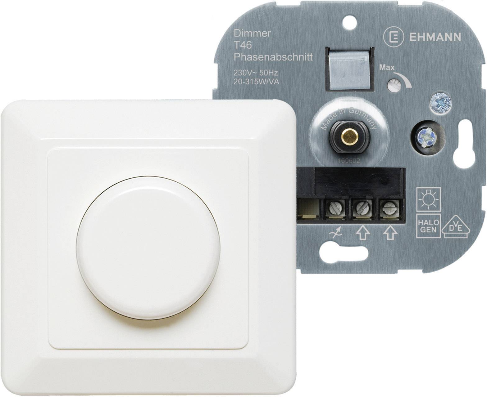 Ehmann 4660c0026 Dimmer infälld Lämplig för ljuskälla: Halogenlampa, Glödlampa Renvit