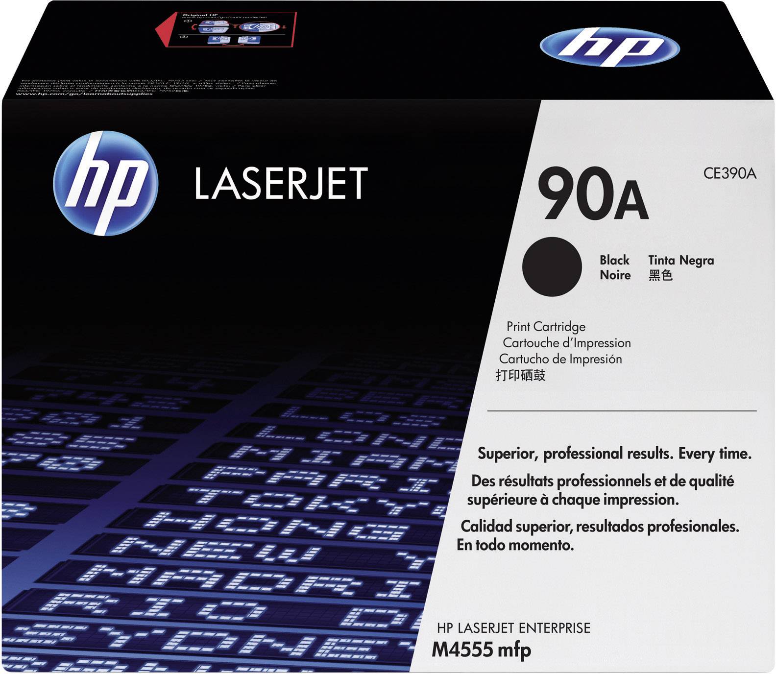 HP LaserJet skrivpatron 90A, svart, modell CE390A. Kompatibel med LaserJet Enterprise M4555 mfp. Professionell utskriftskvalitet.