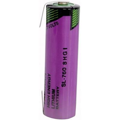 En violett litiumbatteri märkt '3.6 VOLTS, HIGH ENERGY, SL-760 SHGI'.
