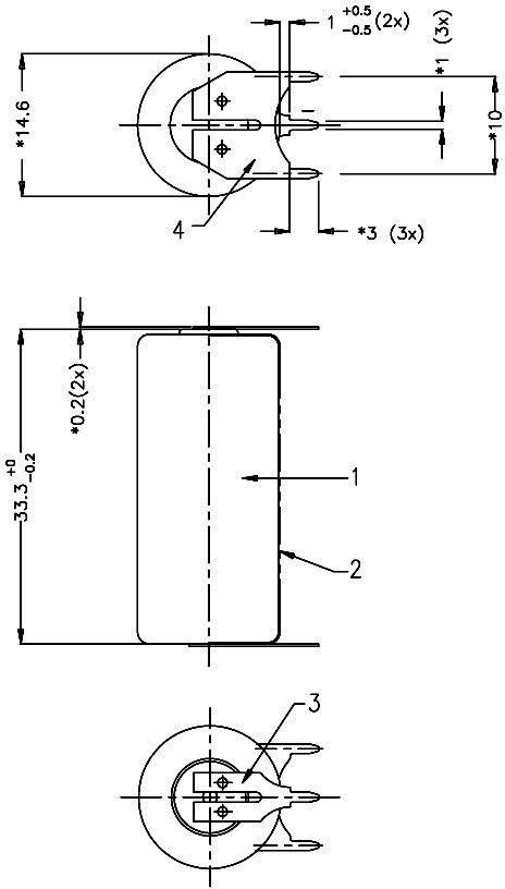Teknisk ritning av en cylinder med radial vy och dimensioner, visar två perspektiv: sido- och frontvy med måttangivelser.