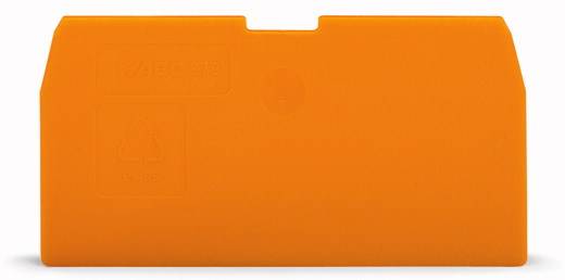 Ett orangefärgat, rektangulärt plastobjekt med avrundade hörn och en återvinningssymbol på vänster sida.