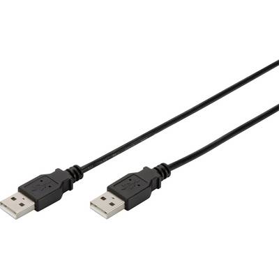 Svart USB-kabel med två USB-A-kontakter, båda ändar tydligt synliga.