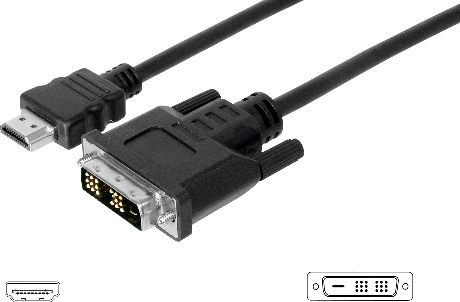 Digitus HDMI / DVI Adapterkabel HDMI-A-kontakt, DVI-D 18+1-polig Kontakt 5.00 m Svart AK-330300-050-S skruvbar HDMI-kabel