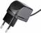 Svart EU-nätadapter med två runda stift, avbildad från sidan, för strömförsörjning av elektroniska enheter.