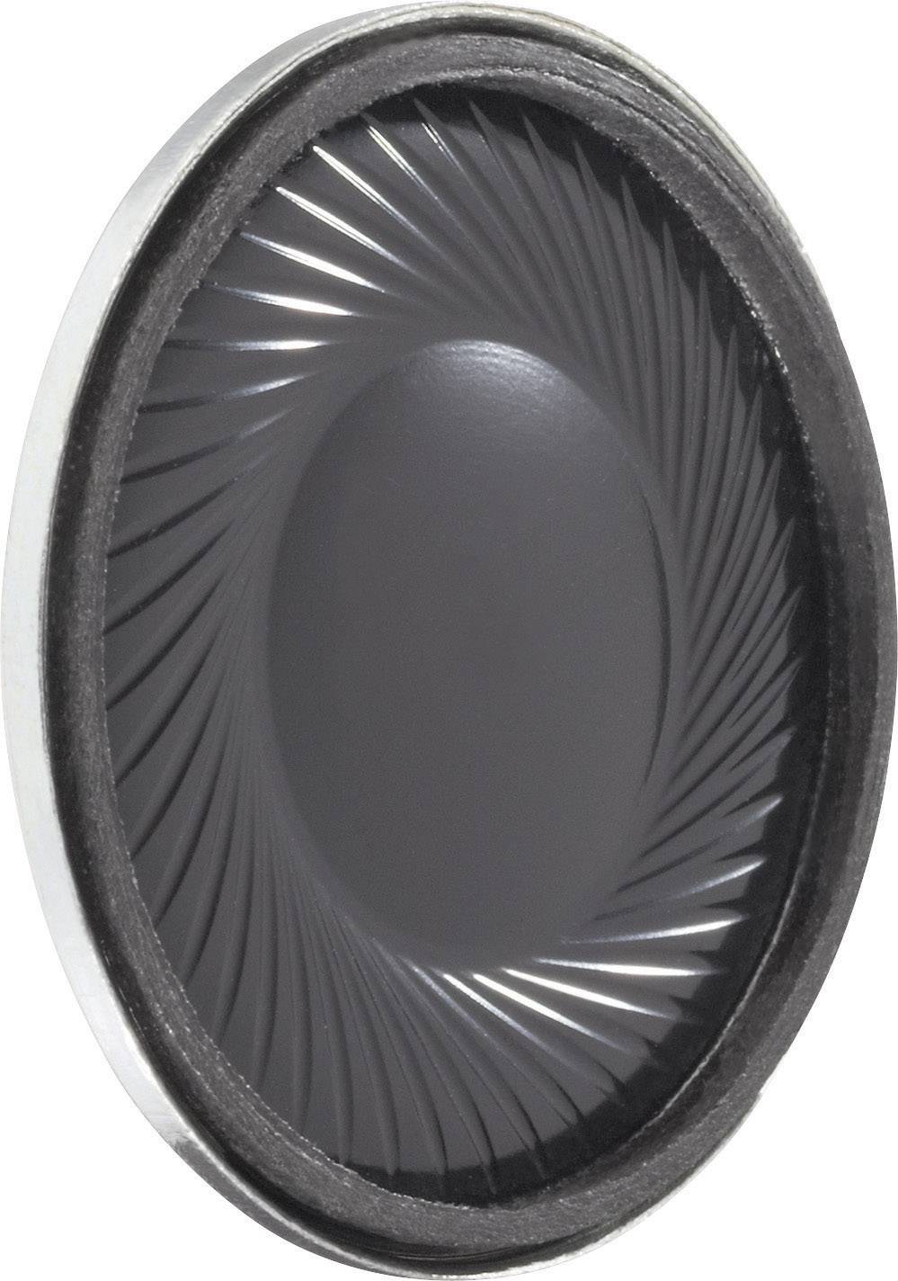 Högtalaremembranen med koncentriska våglinjer som ansvarar för ljudspridningen. Oval form, svart material.