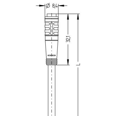 Teknisk ritning av en kontakt med en diameter på 8,4 mm och en total längd på 321 mm, visar designdetaljer.