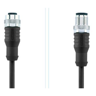 Två svarta kontaktdon med metallgänga och kabel, placerade parallellt med varandra. Till vänster visas hylsan och till höger kontakten.