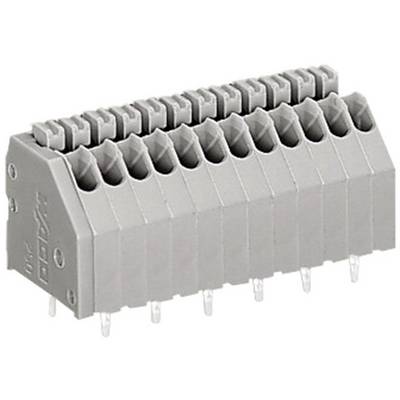 En grå, multipolär kontakt med vertikala anslutningsklämmor, lämplig för elektroniska kretsar och enheter.
