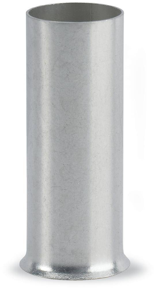 En cylindrisk, slät aluminiumrörkoppling står upprätt på en vit yta.