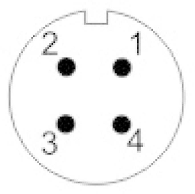 'PS/2-anslutningsdiagram med fyra numrerade stift, numrerade från 1 till 4 medurs.'