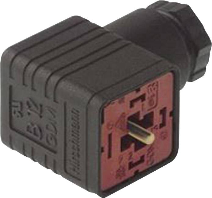 Det är en svart elektrisk kontakt med röd insats, som används för att ansluta kablar i elektriska kretsar.