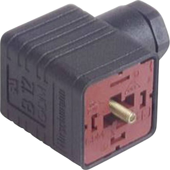 En svart adapterkontakt med röd framsida och guldfärgad kontaktpunkt, lämplig för internationella eluttag.