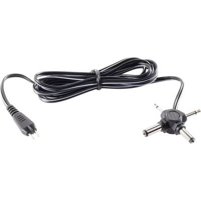Svart elkabel med en trepolig ljudkontakt och en adapter som förgrenar sig i tre anslutningar.