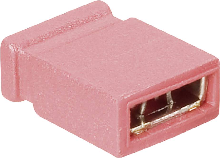 En rosa USB-adapter i närbild visar anslutningarna och utsidan.