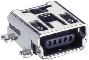 USB-anslutning 2.0 Hona inbyggd horinsontell 2486 01 Mini-inbyggnadskoppling typ B, vinklad, SMT 2486 01 Lumberg Innehåll: 1 st