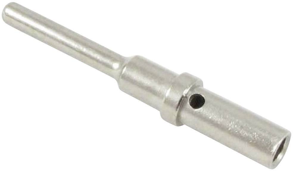 En metallpinne med cylindrisk kropp och ett sidohål. Pinnen har ett långt, smalt slut och ett bredare slut.