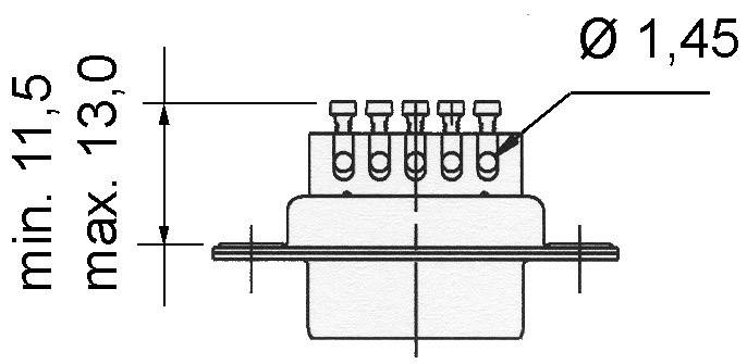 Teknisk ritning av en kontakt med dimensioner: höjd mellan 11,5 mm och 13,0 mm, håldiameter 1,45 mm.