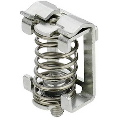 Metallfjäder med hölje. Den består av en spiralfjäder i en rektangulär hållare, möjligen en komponent för mekaniska tillämpningar.