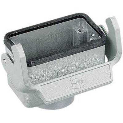 Rektangulärt, metalliskt hölje med sidohantag. Lämpligt för montering av elektroniska komponenter eller moduler.