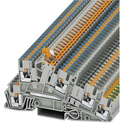 En stapel av grå, blå och orangefärgade kabelklämmor, som används för att ansluta och organisera elektriska kablar i elskåp.
