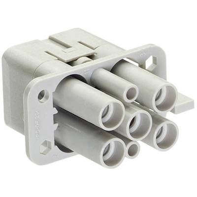 En grå, multipolär kontakt med sex runda öppningar. Den används ofta i elektriska system för att ansluta kablar.