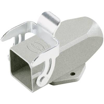 Ett grått metallhölje med avrundat slut och kvadratisk öppning, försett med ett silverfärgat, vikbart lock överst.