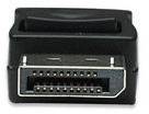 En svart-guldad DisplayPort-kontakt, som används för att ansluta datorer till skärmar, visar den typiska rektangulära formen och kontaktstiften.