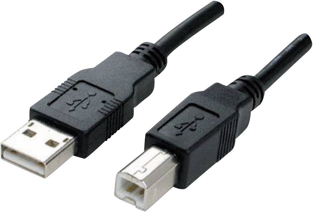 Två svarta USB-kablar, en med en platt standardanslutning och den andra med en kvadratisk B-anslutning.
