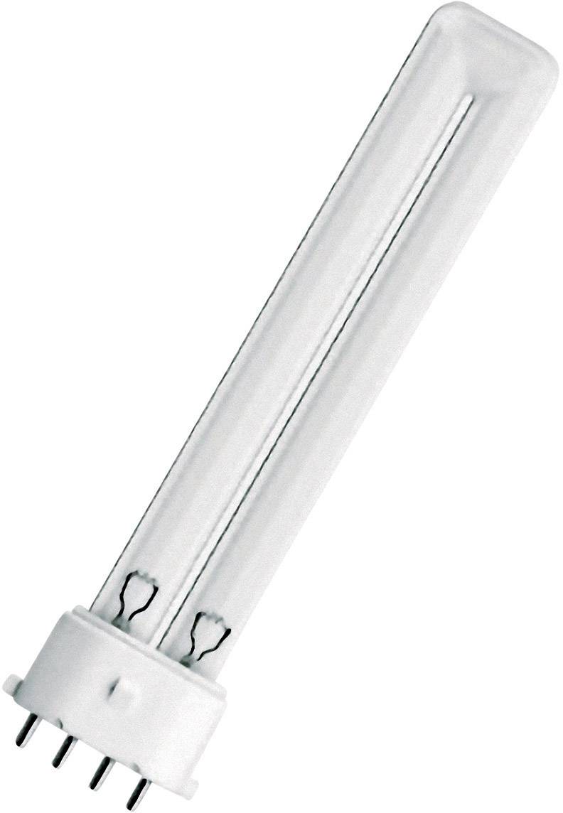 En enstaka vit kompaktlysrör med fyra stift längst ner, placerad på en vit bakgrund.