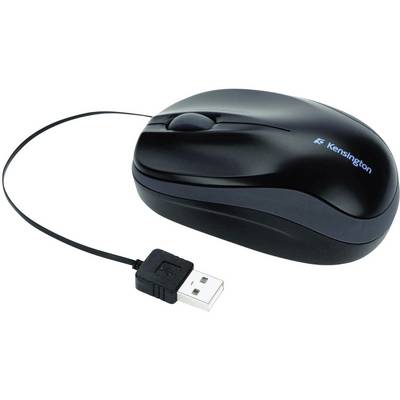 Kensington Pro Fit™ Retractable WiFi mus USB Optisk Svart 3 Knappar 1000 dpi infällbar sladd, Stänkvattenskyddad-0