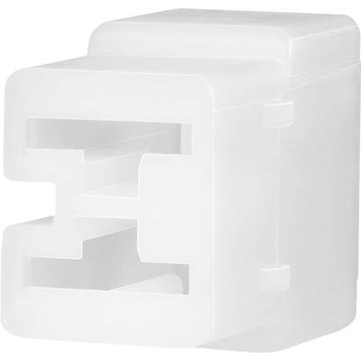 En vit, rektangulär plastpropp med en korsformad design på framsidan, sannolikt en del av ett elektriskt anslutningssystem.