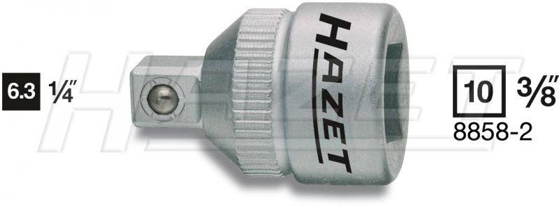 Adapter från Hazet med påskriften 'Hazet', 6,3 mm (1/4 tum) drive till 10 mm (3/8 tum). Modellnummer: 8858-2.