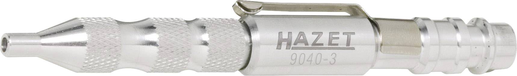 Metallisk pennhållare eller grepp med graverat 'Hazet'-logotyp och modellnummer; användbar för verktyg eller skrivmaterial.
