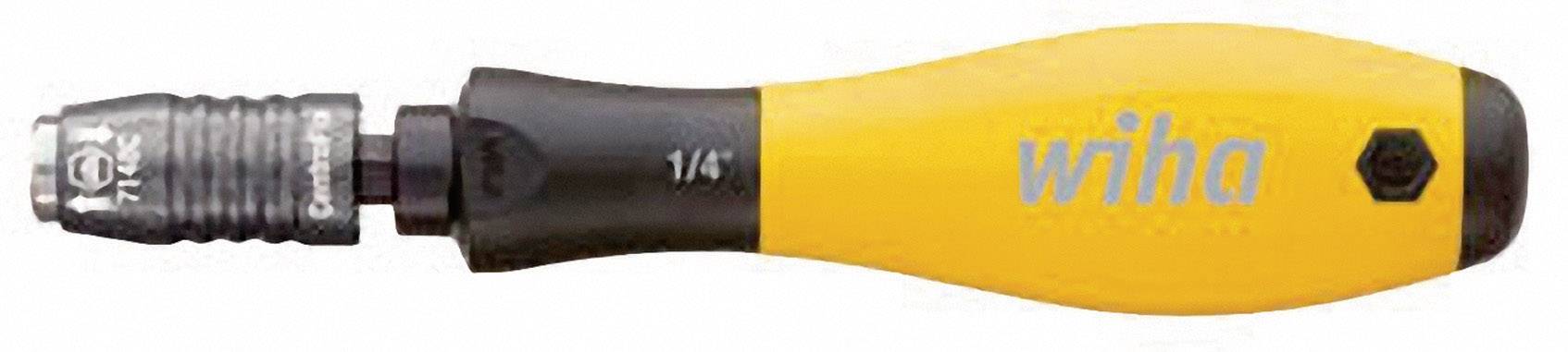En Wiha-skruvmejsel med gult och svart handtag. Spetsen är utbytbar och lämpad för precisionsarbete.