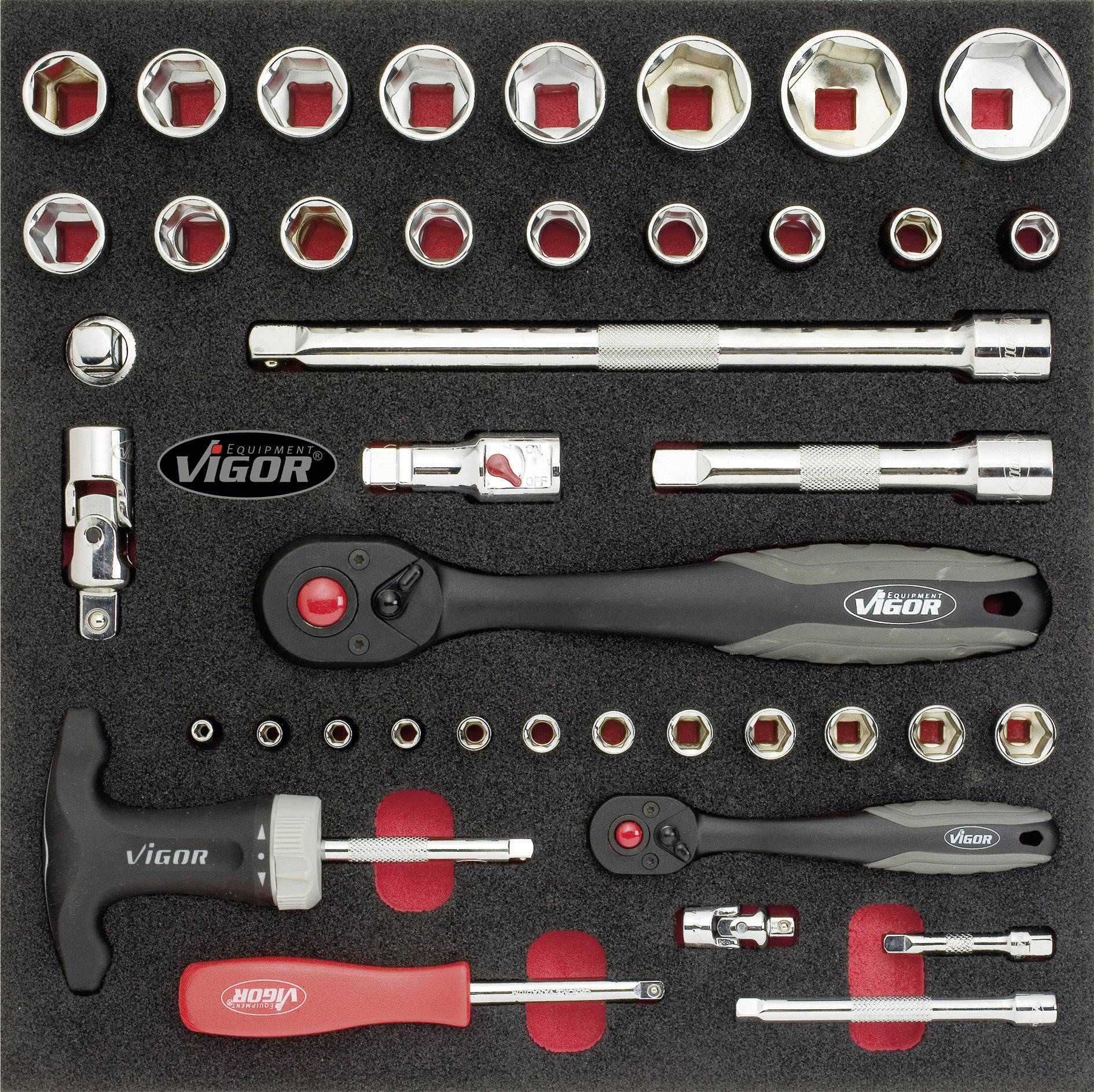 Vigor Hylsnyckelsats metrisk 1/4", 1/2" 41 delar V1665