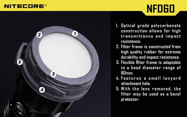 NiteCore NITNFD60 Bländskydd  MH40, TM11, TM15, E8 och ficklampor med Ø 59 - 62 mm