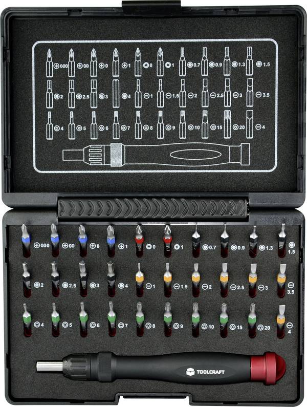 TOOLCRAFT 809204 Bit-Set 31 delar Spår, Stjärnspår Phillips, Stjärnspår Pozidriv, Inner-sexkantig, T-Profil