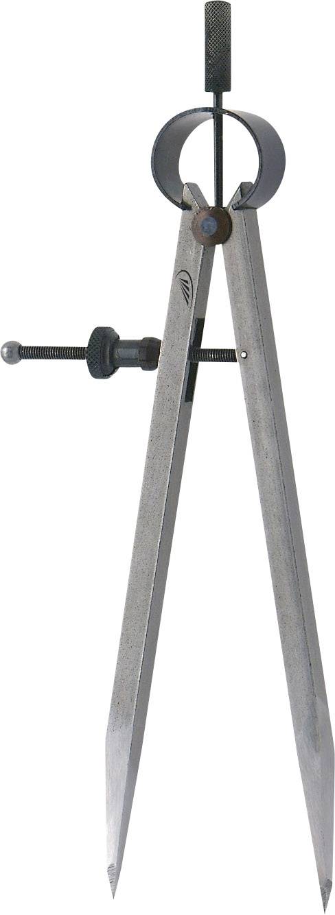 En metallpassare med två långa ben och en skruv för finare justering, som typiskt används för att rita cirklar.