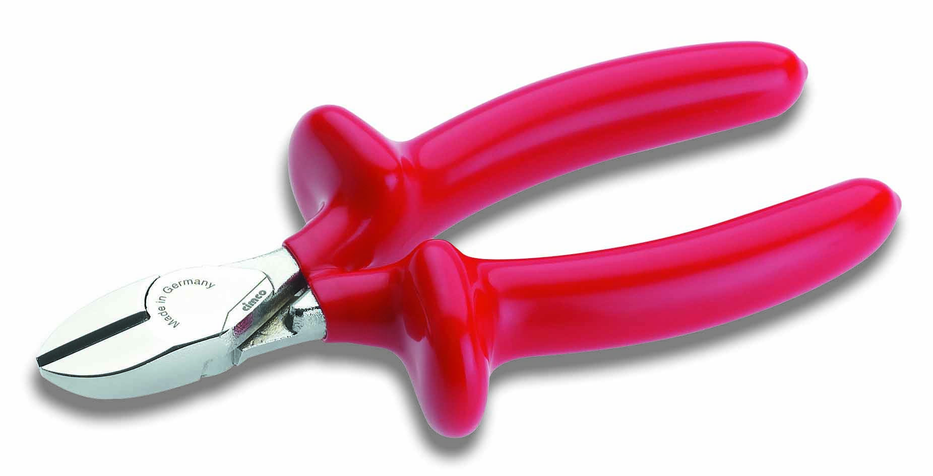 Röd sidavbitare med stålblad, använd för att klippa tråd eller små metalldetaljer, med ergonomiska handtag.