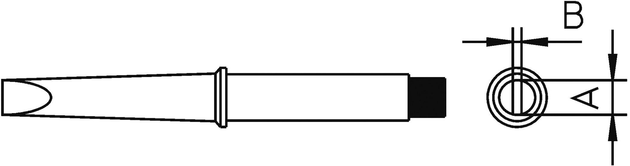 Teknisk ritning av en skruvmejsel med mått. Visar sido- och tvärsnittsvy med markering av dimensionerna A och B.