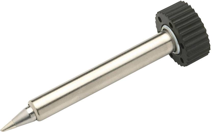 En metallpinne med en spetsig spets och ett räfflat svart handtag, möjligen ett verktyg eller mätinstrument.