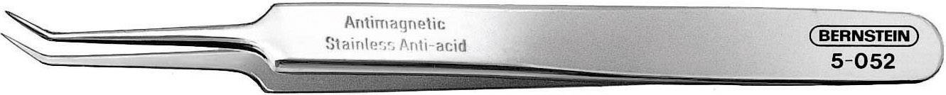 En antimagnetisk, syrabeständig pincett av Bernstein, modellnummer 5-052, med en lätt böjd spets.