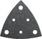 Trekantig slippapper med fem jämnt fördelade hål. Lämplig för elektriska slipverktyg. Grovkornig textur.