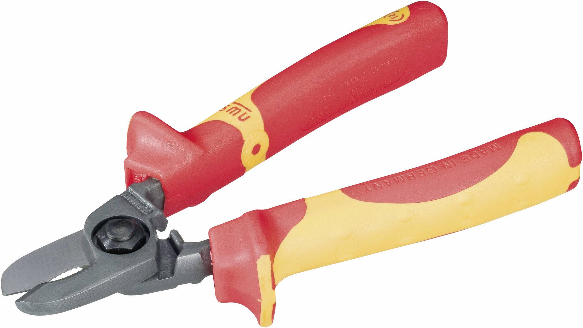 En röd och gul sidavbitare med isolerade handtag, lämplig för precisionsklippning av trådar och kablar.