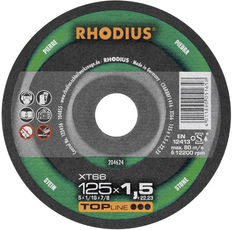 'RHODIUS' slipskiva, diameter 125 mm, tjocklek 1,5 mm, huvudsakliga användningsområden: bearbetning av sten och betong. Lämplig för max. 80 m/s.