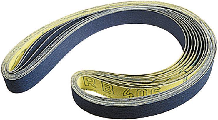 Ett hoprullat slipband i blått och gult, avsett för slipningsarbeten. Lämpligt för maskiner eller handhållna verktyg.