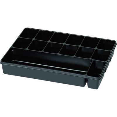 Låda (L x B x H) 335 x 235 x 50 mm Antal fack: 14 fast underavdelning Innehåll 1 st