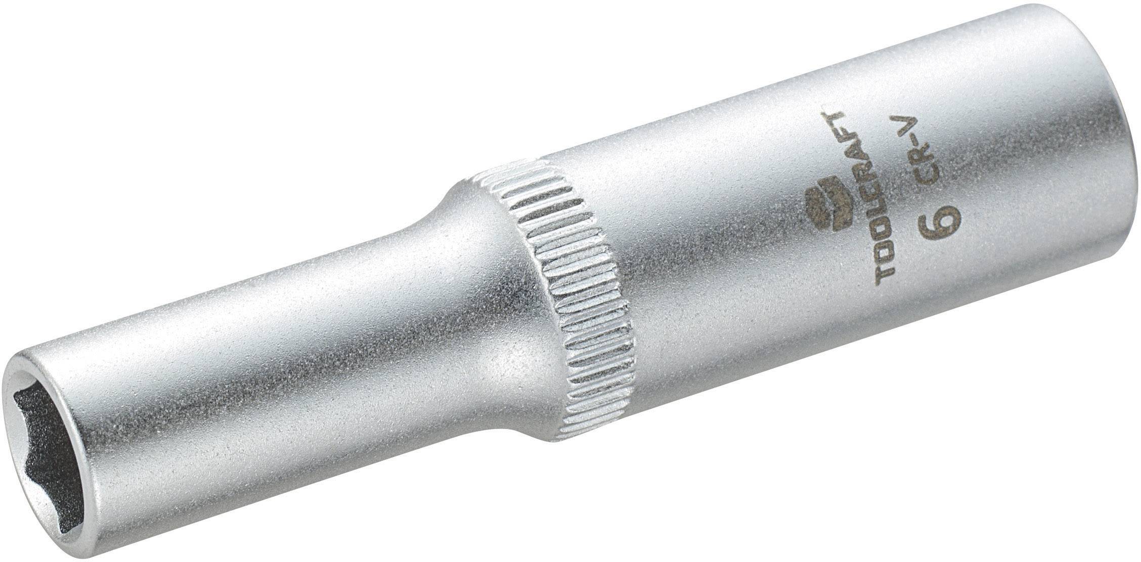 Silvrig sexkantsmutter från märket Toolcraft, storlek 6, med CR-V-märkning. Används för mekaniska arbeten och skruvning.